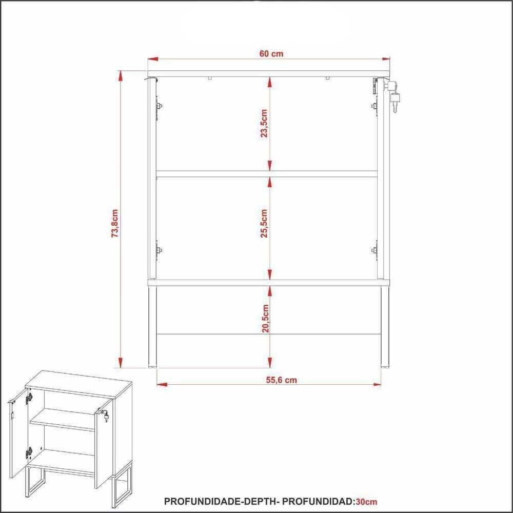 Balcão Escritório Com Chave Cr25051 Amendoa/Preto - 3