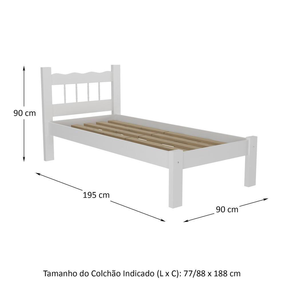 Cama Solteiro Madeira Maciça Para Colchão 78/88 X 188Cm Madri Multimóveis Vcr4141 Branco Branco - 3