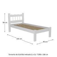Cama Solteiro Madeira Maciça Para Colchão 78/88 X 188Cm Madri Multimóveis Vcr4141 Branco Branco - 3