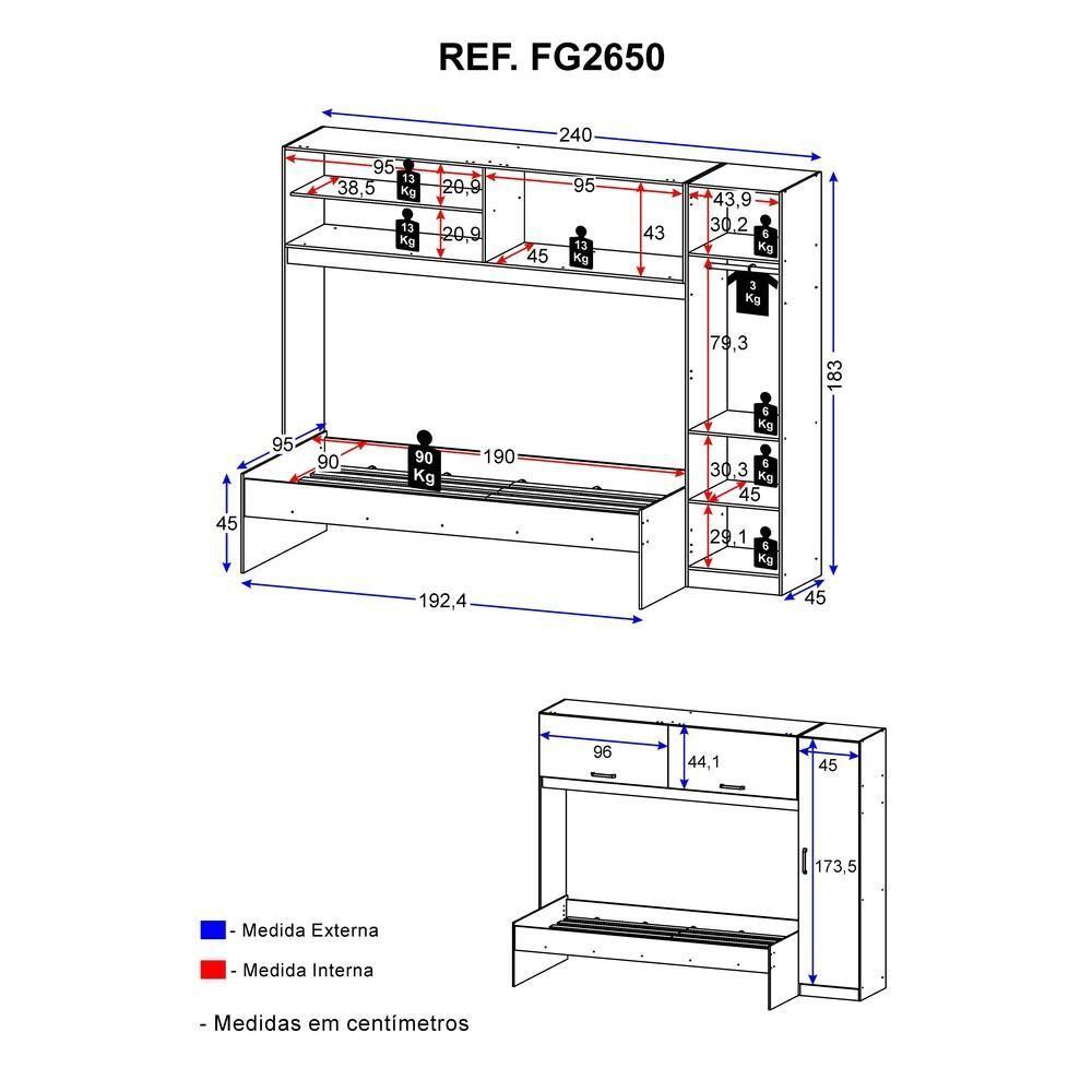 Cama Solteiro Com Guarda-roupa Para Colchão 88 X 188 Cm Multimóveis Branca - 3