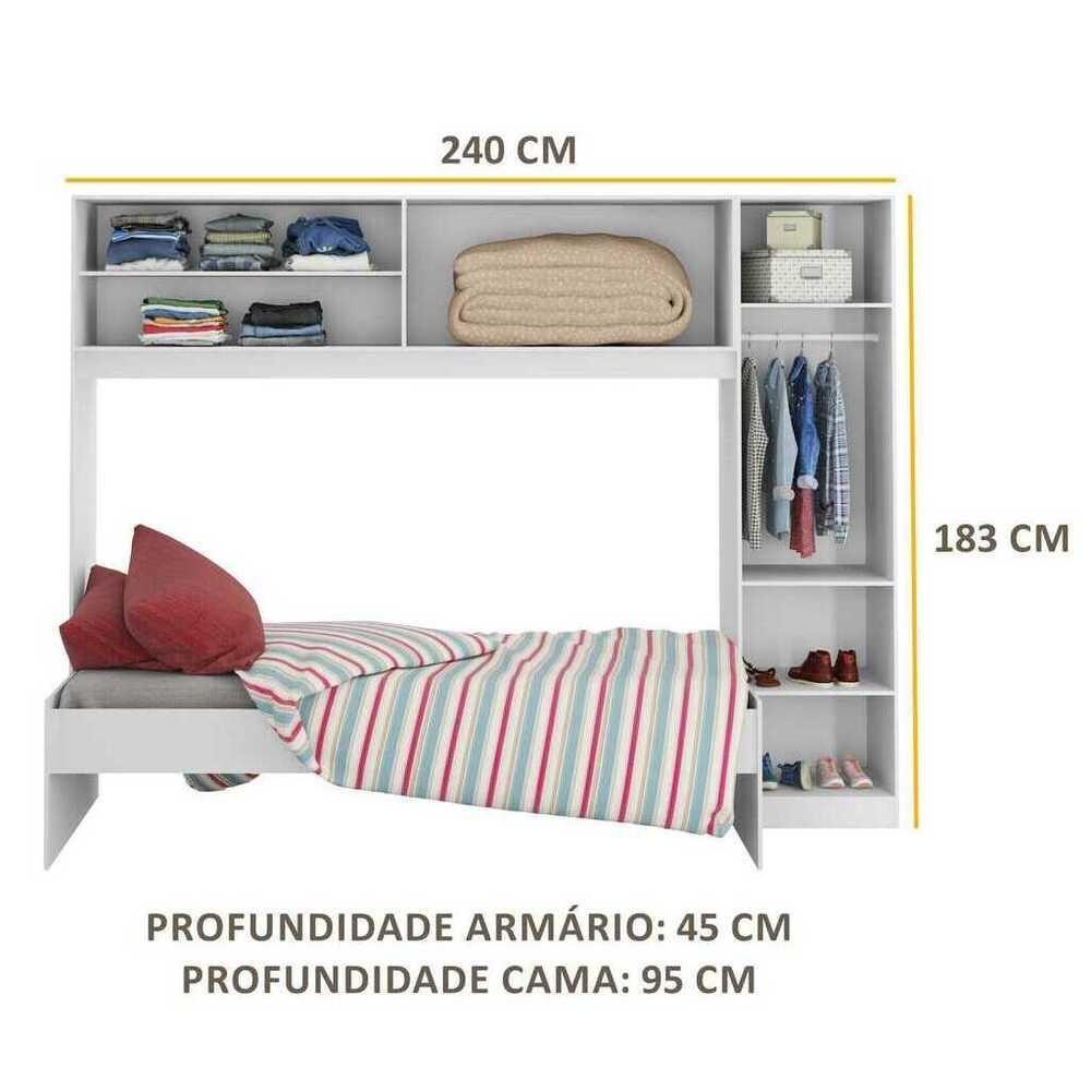 Cama Solteiro Com Guarda-roupa Para Colchão 88 X 188 Cm Multimóveis Branca - 5