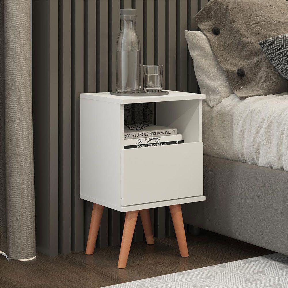 Mesa De Cabeceira Vicenza 36x61cm Mdp Branco Menu Móveis Branco - 1