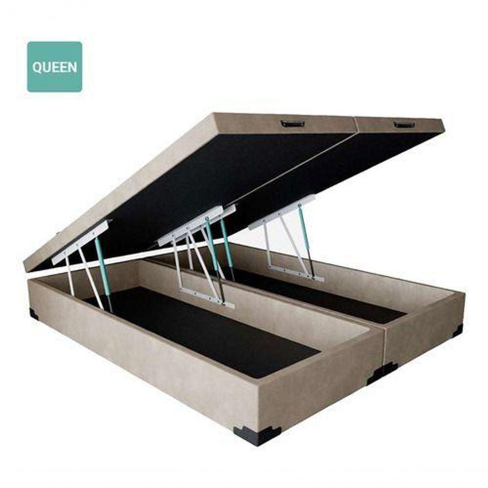 Cama Box Baú Queen Bipartido Sintético Bege 38X158X198 - 1