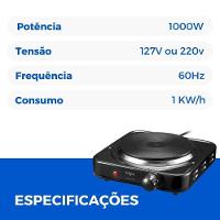 Fogão Elétrico Portátil Elgin 1 Boca 1000w Cook For You 110V - 6