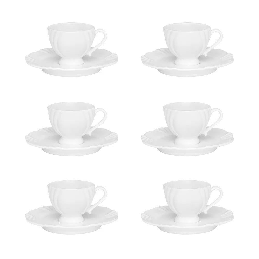 Conjunto De Xícara De Café Com Pires 06 Peças Soleil White - 1