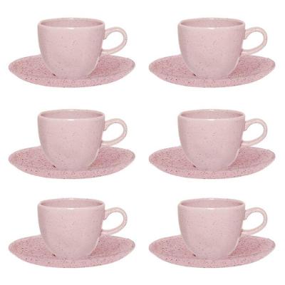 Conjunto de Xícara de Chá e Pires 06 Peças Pink Sand Oxford