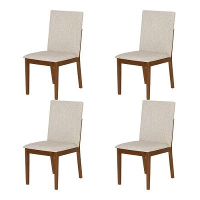 Conjunto 4 Cadeiras De Jantar Sofia Elegante Madeira Jequitibá Nozes Bege