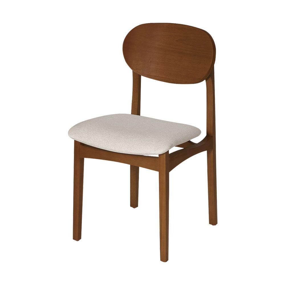 Conjunto 4 Cadeiras De Jantar Samba Encosto Anatômico Jequitibá Nozes Estofada Linho Bege - 6