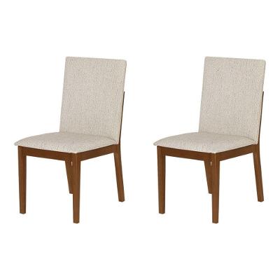 Conjunto 2 Cadeiras De Jantar Sofia Conforto Estofada Jequitibá Nozes Linho Bege