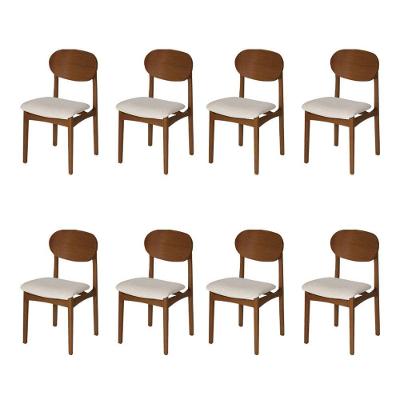 Conjunto 8 Cadeiras De Jantar Samba Encosto Anatômico Jequitibá Nozes Estofada Linho Bege