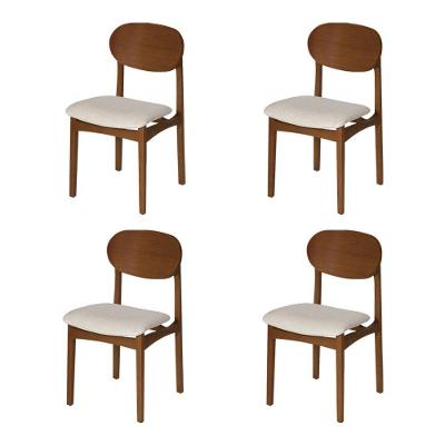 Conjunto 4 Cadeiras De Jantar Samba Design Clássico Jequitibá Nozes Linho Bege