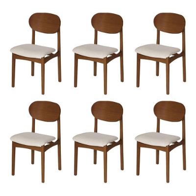 Conjunto 6 Cadeiras De Jantar Samba Encosto Ergonômico Jequitibá Nozes Linho Bege