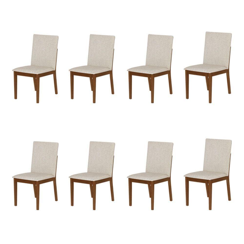Conjunto 8 Cadeiras De Jantar Sofia Design Clássico Jequitibá Nozes Linho Bege - 1