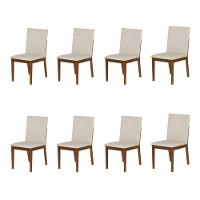 Conjunto 8 Cadeiras De Jantar Sofia Design Clássico Jequitibá Nozes Linho Bege - 1