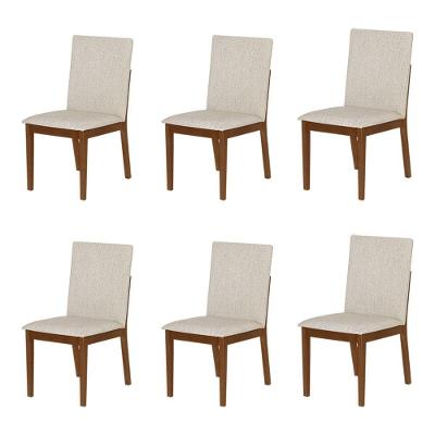 Conjunto 6 Cadeiras De Jantar Sofia Elegante Madeira Jequitibá Nozes Bege