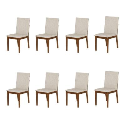 Conjunto 8 Cadeiras De Jantar Sofia Elegante Madeira Jequitibá Nozes Bege