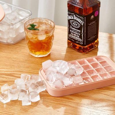 Bandeja De Silicone Cubos De Gelo Com Tampa E Caixa De Armazenamento Rosa