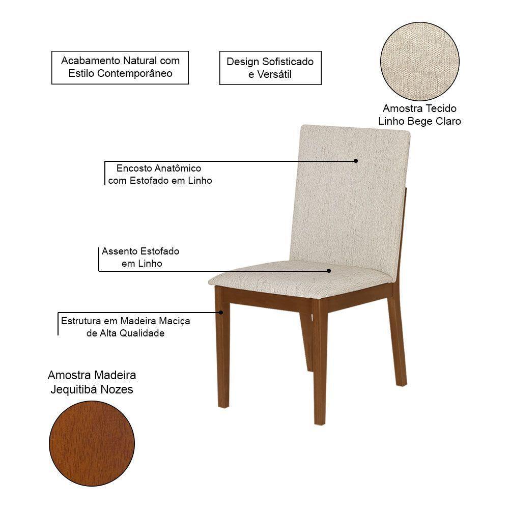 Conjunto 8 Cadeiras De Jantar Sofia Conforto Estofada Jequitibá Nozes Linho Bege - 3
