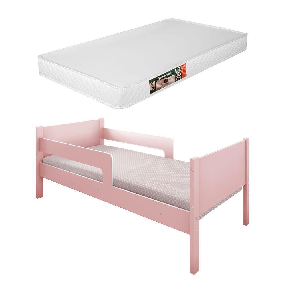 Cama Infantil Com 2 Baus Organizador E Escada Luna Plus Rosa Com Colchão - 5