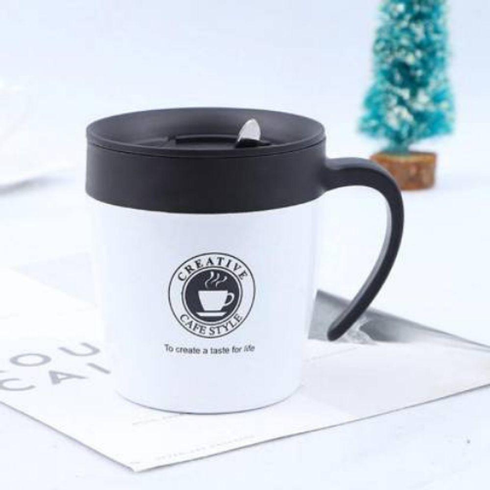 Caneca Termica Aço Inox 350 Ml Com Tampa E Colher Branco - 1