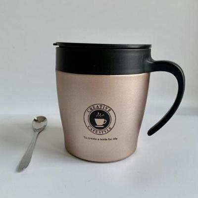 Caneca Termica Aço Inox 350 Ml Com Tampa E Colher Dourado