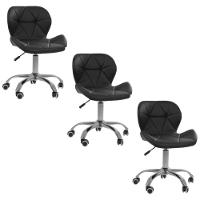 Conjunto 3 Cadeiras Office Eiffel Slim Giratória Ajustável Preta - 1