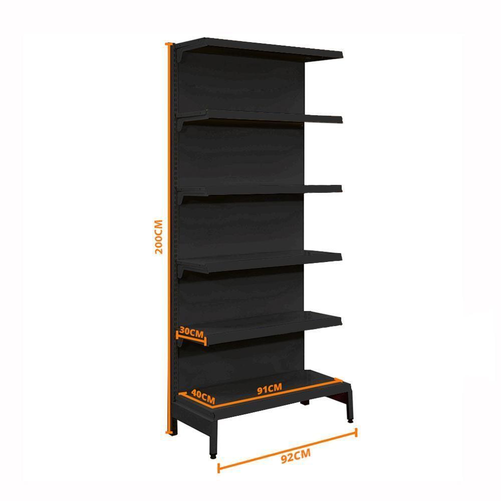 Gôndola Prateleira Preta 5 Níveis 40x30 New Plus 1,70 Parede Inicial Pe Preto - Sa Gôndolas - 3
