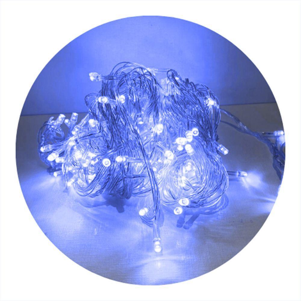 Cordão Com 100 Lampadas De Led Formato Pequena Gota 10 Metros Fio Crystal Azul - 1