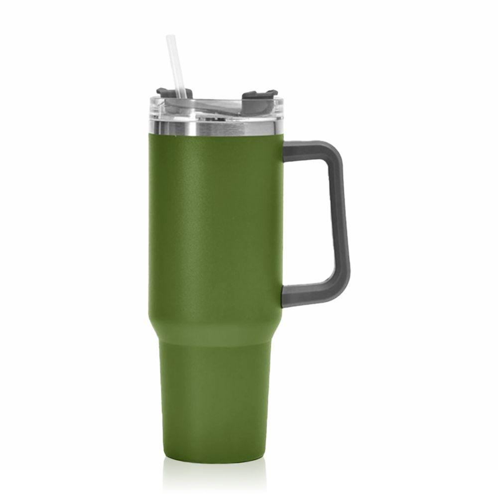 Copo Térmico Aço Inox 1200ml Caneca Com Alça Canudo água Gelada Quente Verde - 1