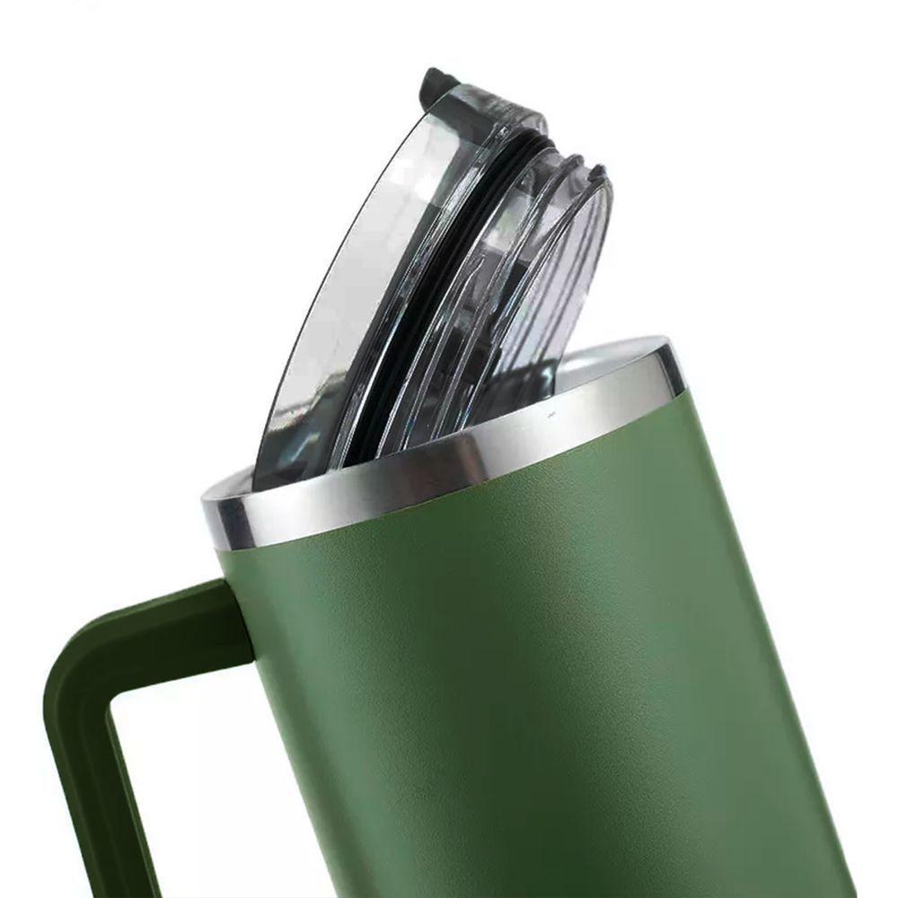 Copo Térmico Aço Inox 1200ml Caneca Com Alça Canudo água Gelada Quente Verde - 3