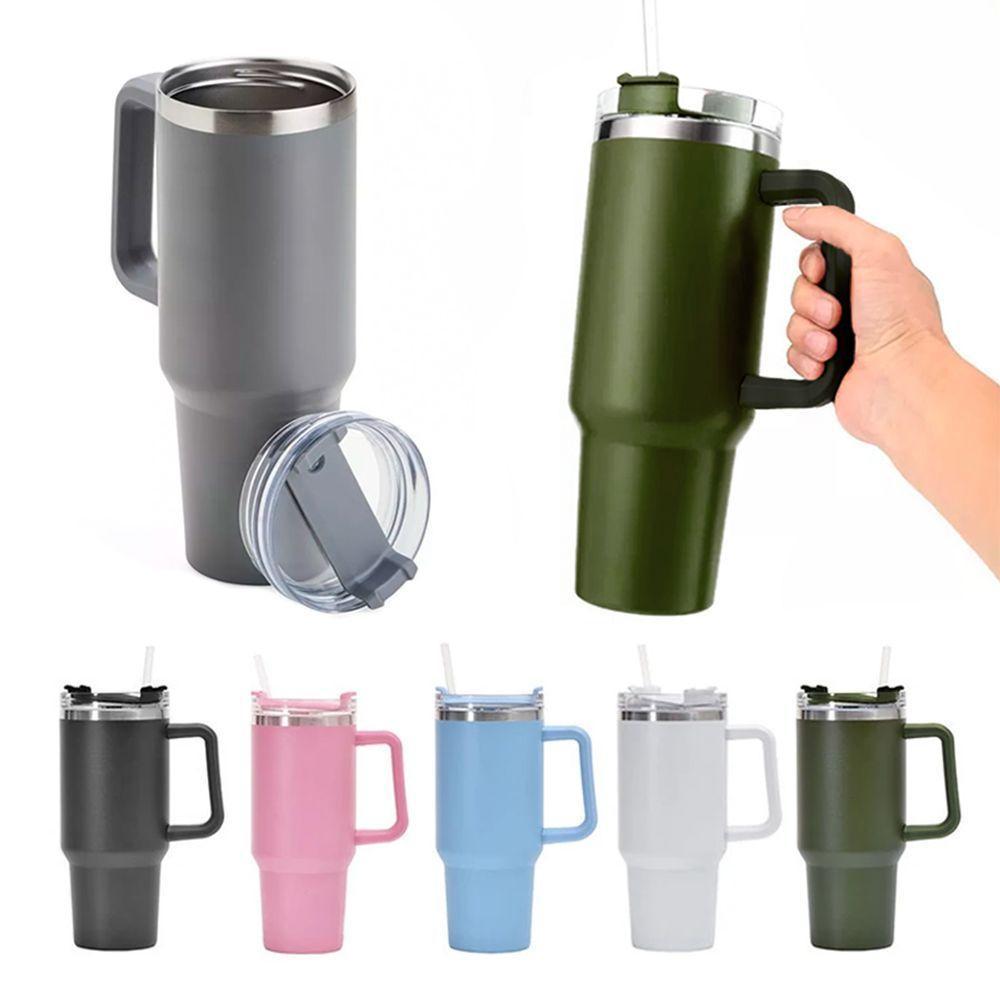 Copo Térmico Aço Inox 1200ml Caneca Com Alça Canudo água Gelada Quente Verde - 4