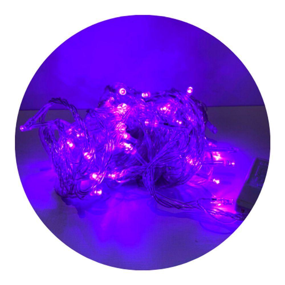 Cordão Com 100 Lampadas De Led Formato Pequena Gota 10 Metros Fio Crystal Roxa - 1