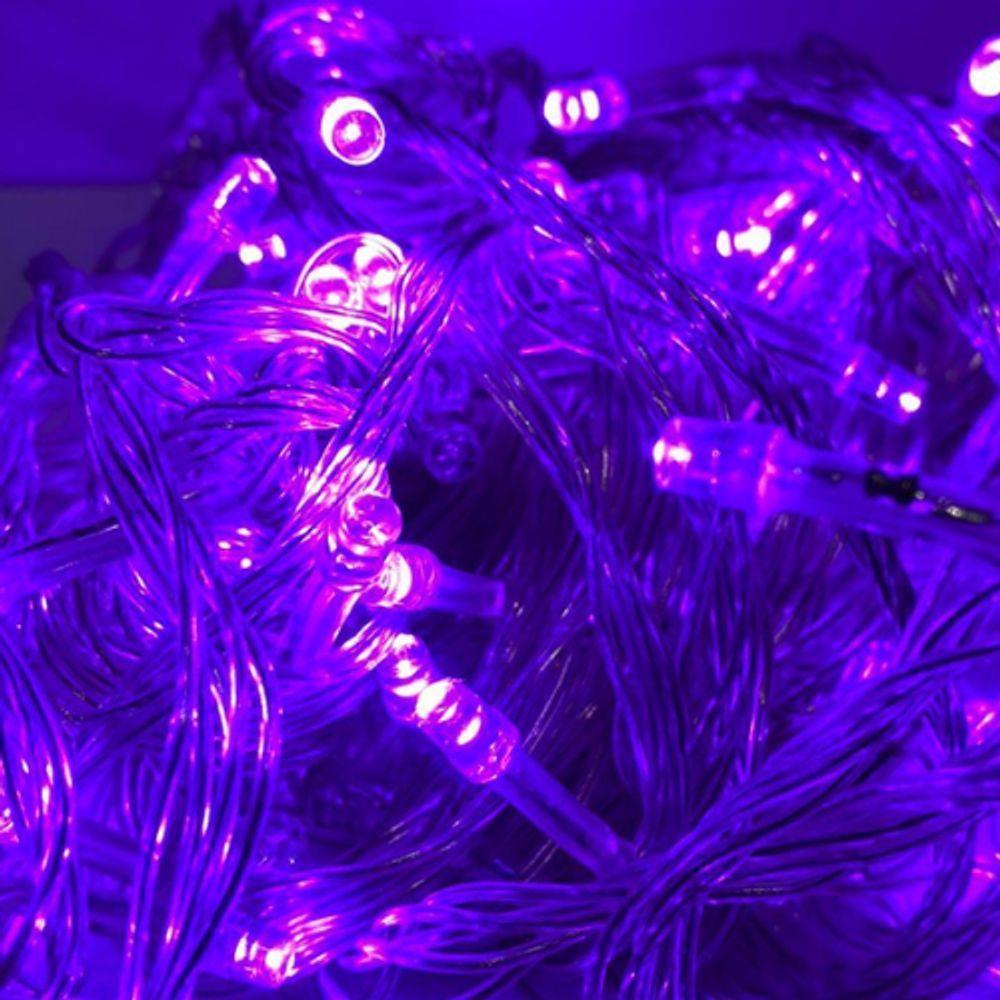 Cordão Com 100 Lampadas De Led Formato Pequena Gota 10 Metros Fio Crystal Roxa - 2
