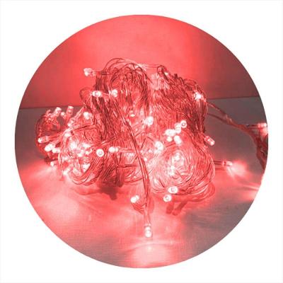 Cordão Com 100 Lampadas De Led Formato Pequena Gota 10 Metros Fio Crystal Vermelho