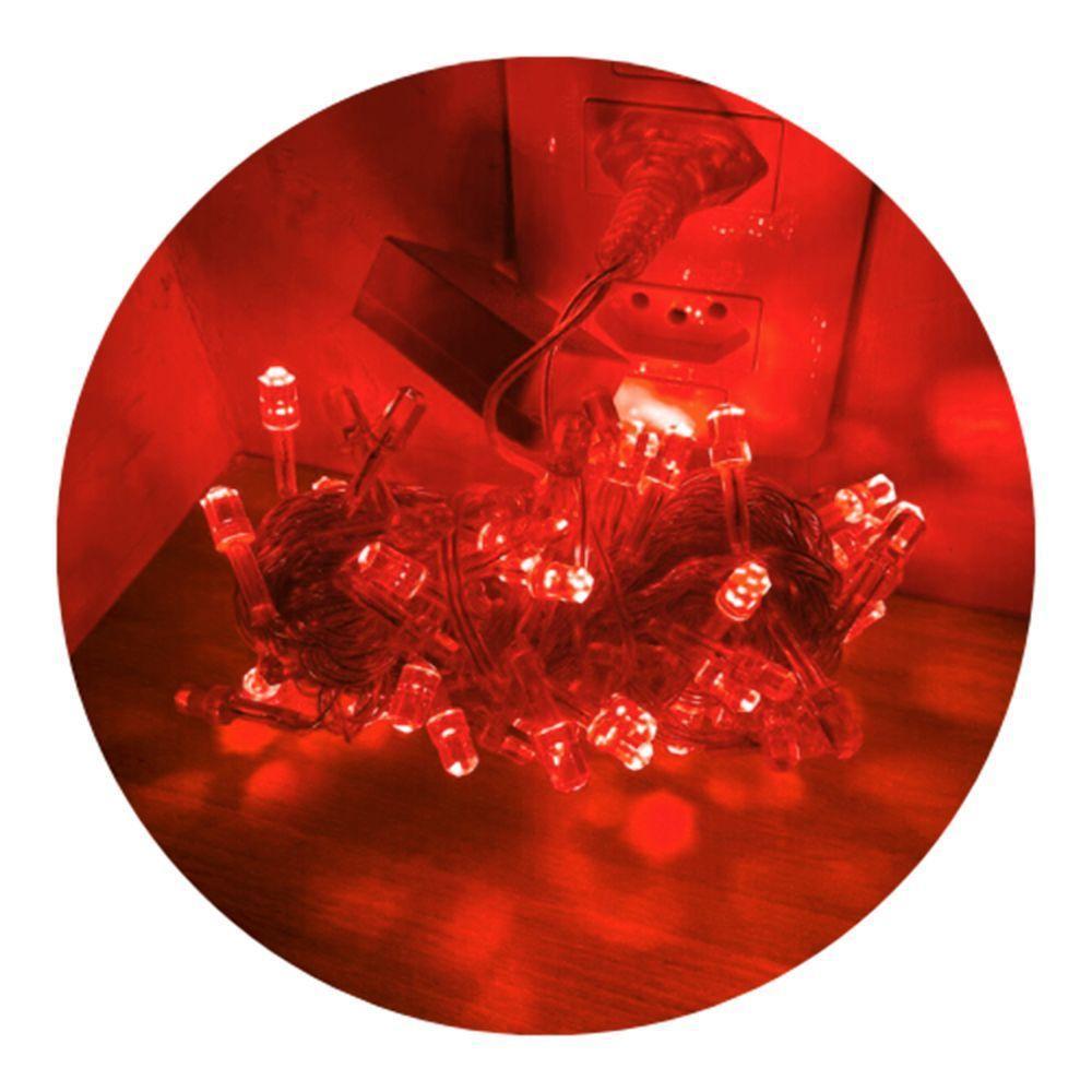 Cordão Com 100 Lampadas Super Led Pisca Pisca 10 Metros 8 Funções Fio Crystal Vermelho - 1