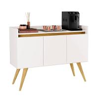 Aparador Buffet Sala Gold 3 Portas Com Pés De Madeira Maciça Branco Mel - 1