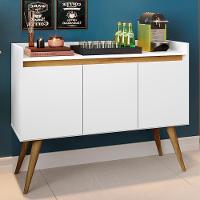 Aparador Buffet Sala Gold 3 Portas Com Pés De Madeira Maciça Branco Mel - 2