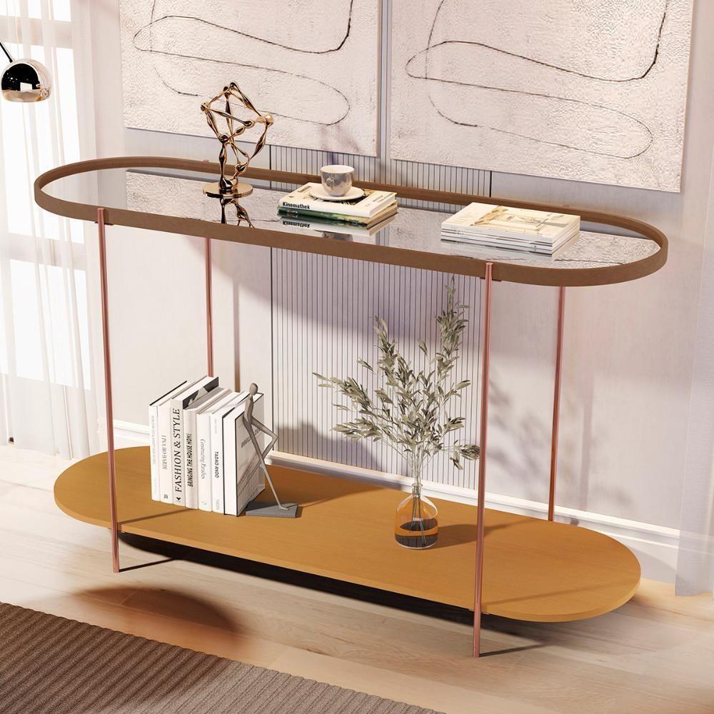 Aparador Buffet Bancada Alamanda Sala Com Espelho E Pés Metal Castanho Nature Bronze - 2