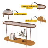Aparador Buffet Bancada Alamanda Sala Com Espelho E Pés Metal Castanho Nature Bronze - 3