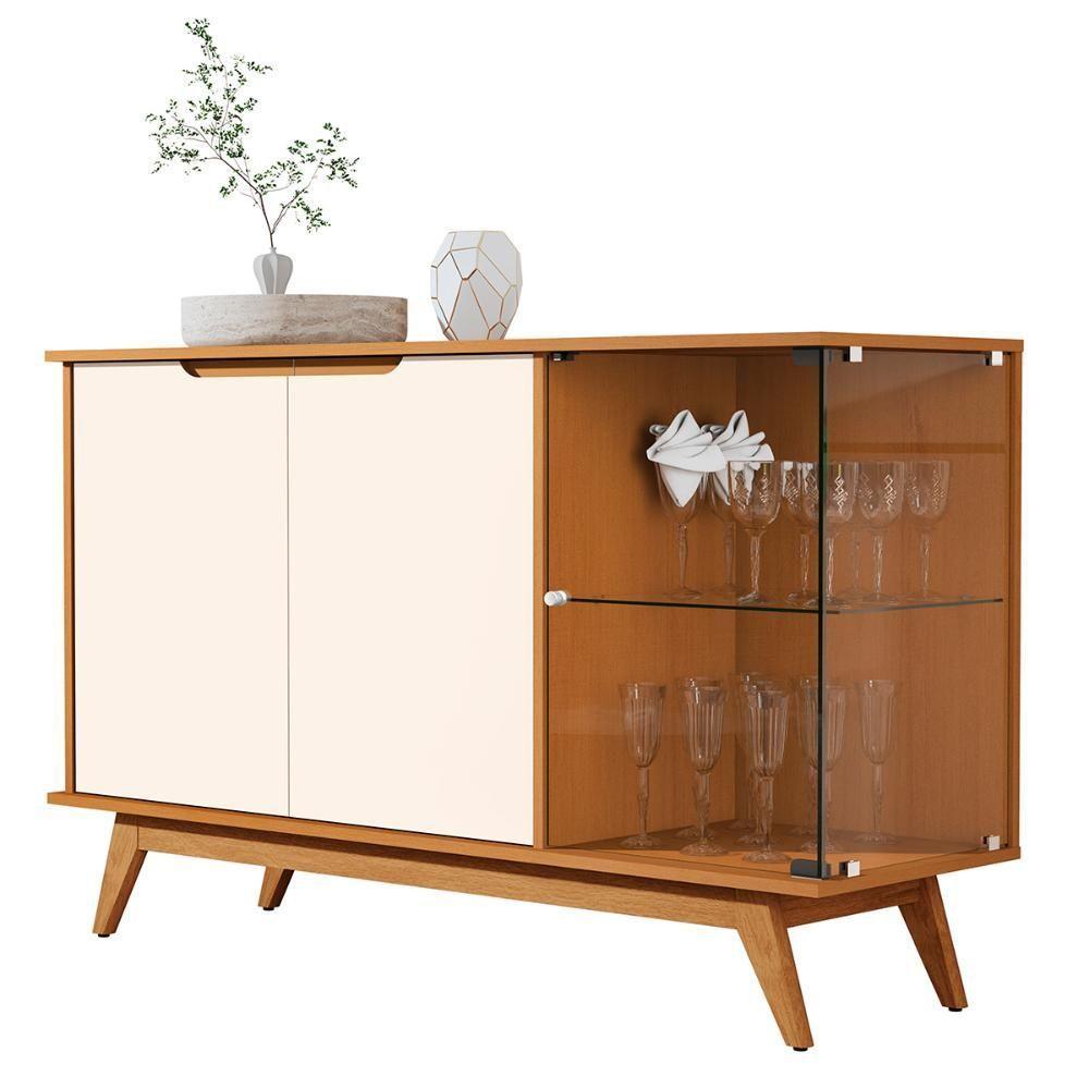 Aparador Buffet Tucumã Com 3 Portas Pés De Madeira Maciça Nature Off White - 1
