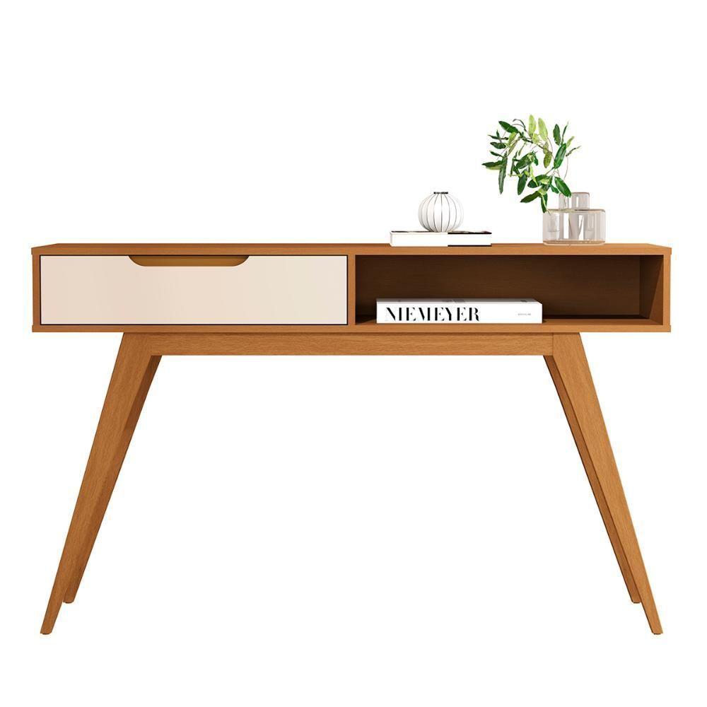 Aparador Tucumã Com 1 Gaveta E Pés De Madeira Maciça Nature Off White - 1