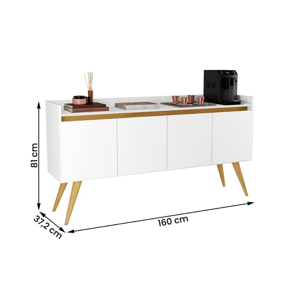 Aparador Buffet Sala Gold 4 Portas Com Pés De Madeira Maciça Branco Mel - 4