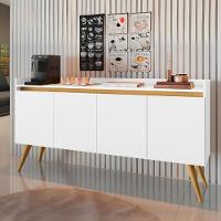 Aparador Buffet Sala Gold 4 Portas Com Pés De Madeira Maciça Branco Mel - 2