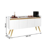Aparador Buffet Sala Gold 4 Portas Com Pés De Madeira Maciça Branco Mel - 4