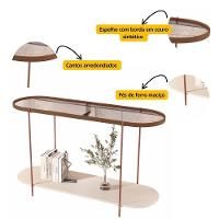 Aparador Buffet Bancada Alamanda Sala Com Espelho E Pés Metal Castanho Off White Bronze - 3