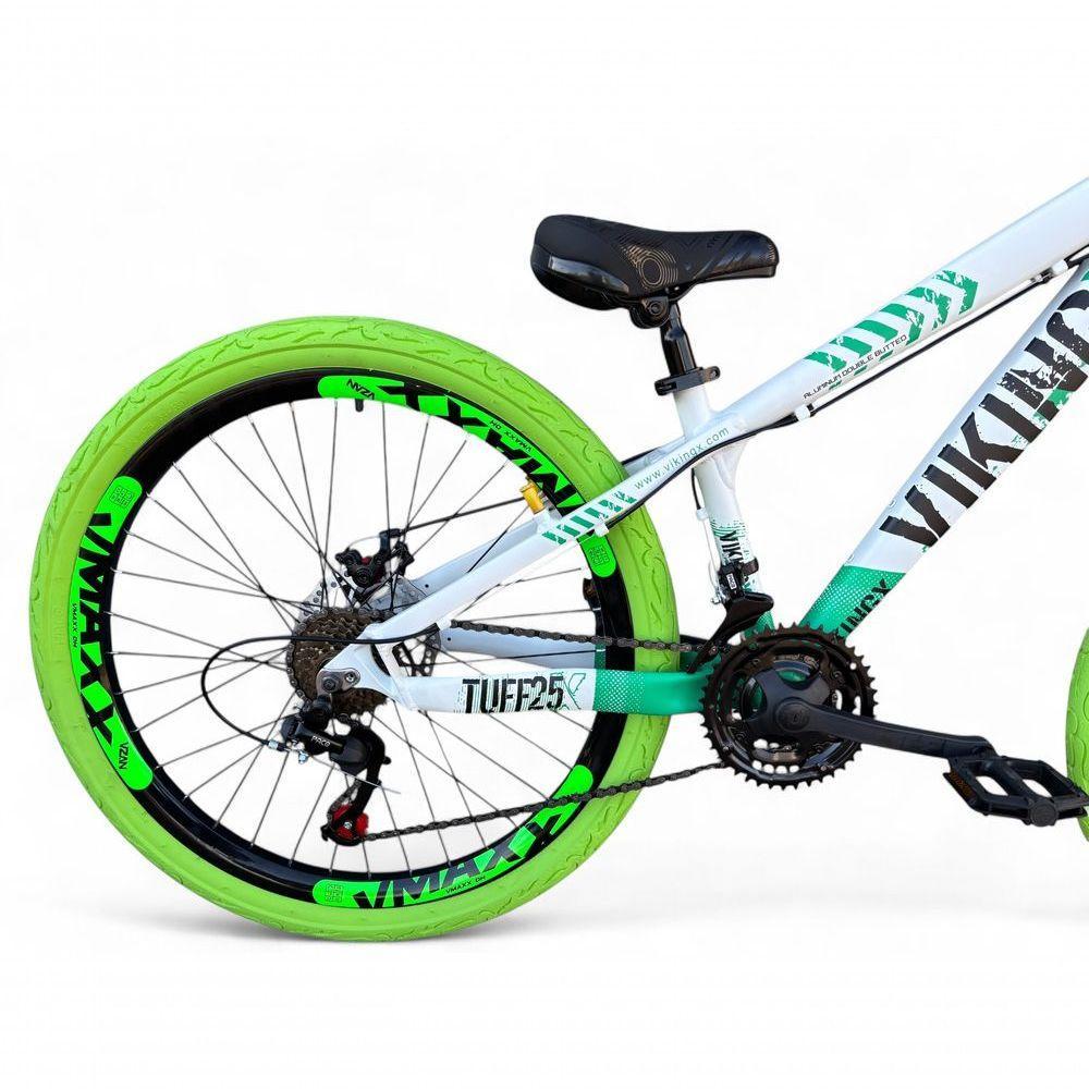 Bicicleta Aro 26 Vikingx Tuff X25 Freeride Câmbios Shimano 21v Freio A Disco Aros Vmaxx Pneu Flame - Branco-verde - 3
