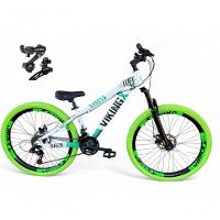 Bicicleta Aro 26 Vikingx Tuff X25 Freeride Câmbios Shimano 21v Freio A Disco Aros Vmaxx Pneu Flame - Branco-verde - 1