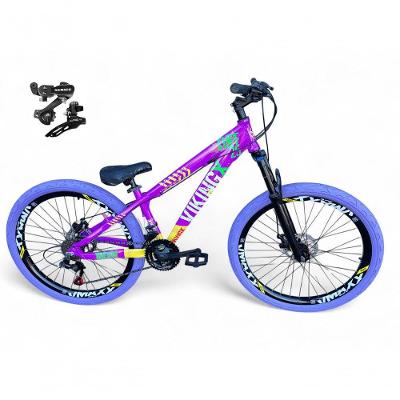 Bicicleta Aro 26 Vikingx Tuff X25 Freeride Câmbios Shimano 21v Freio A Disco Aros Vmaxx Pneu Flame - Roxo-amarelo