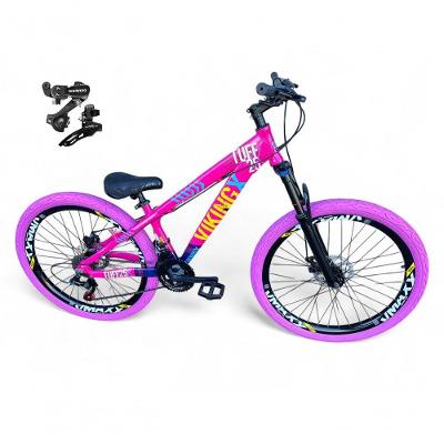 Bicicleta Aro 26 Vikingx Tuff X25 Freeride Câmbios Shimano 21v Freio A Disco Aros Vmaxx Pneu Flame - Rosa-azul