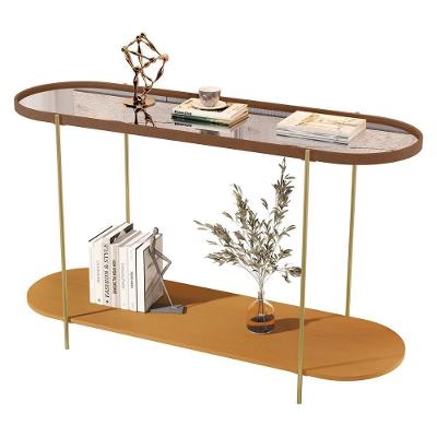 Aparador Buffet Bancada Alamanda Sala Com Espelho E Pés Metal Castanho Nature Dourado